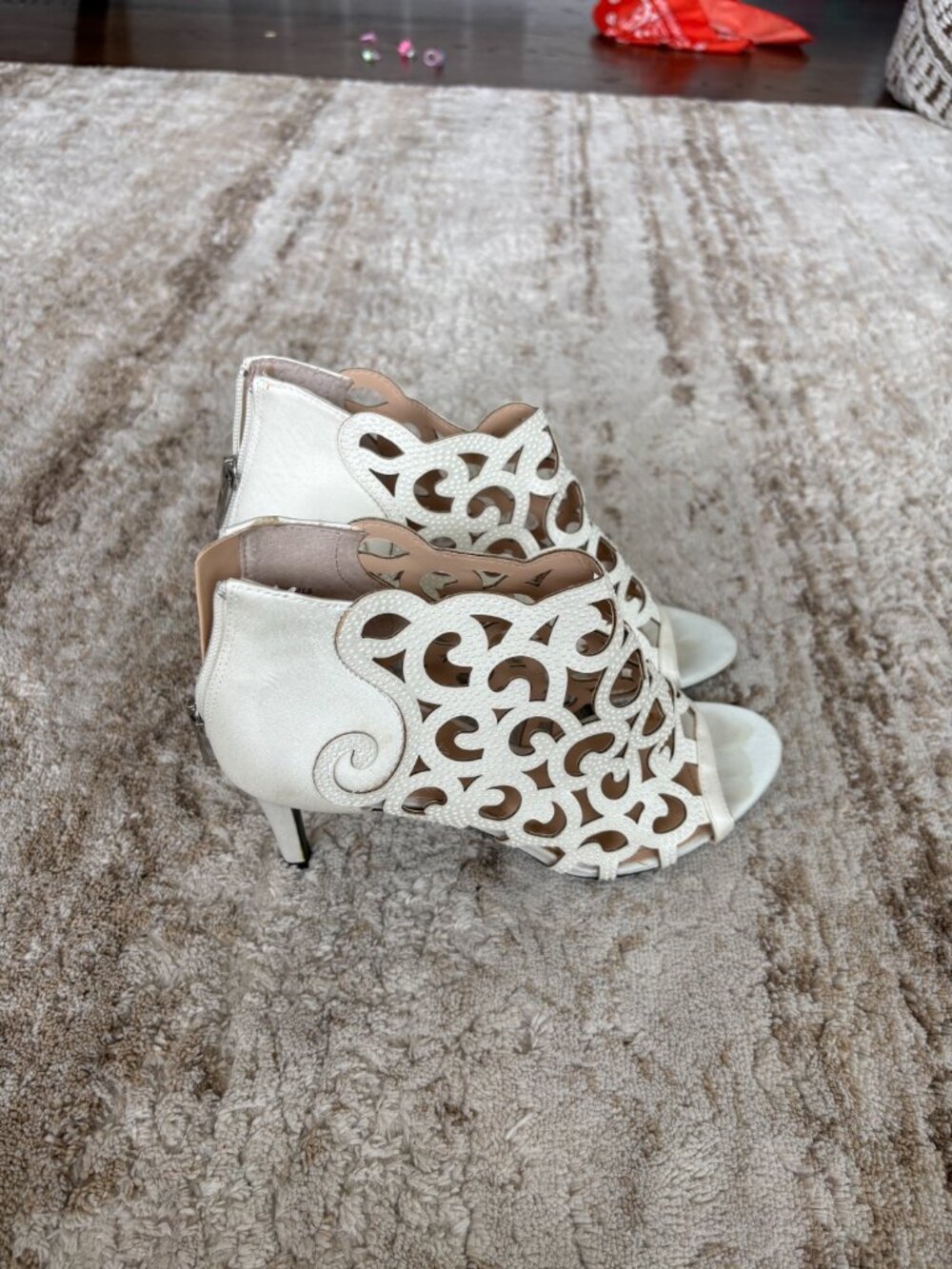 J. Renee White Cage Heels